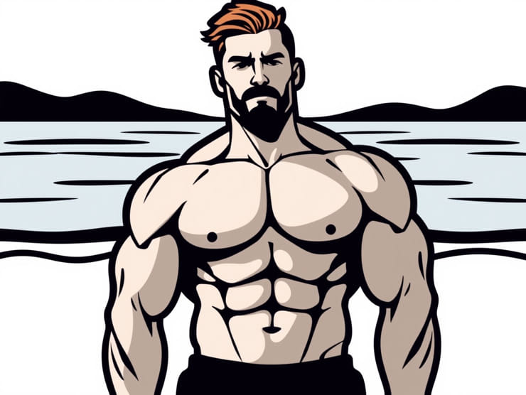Muscle Man On Beach