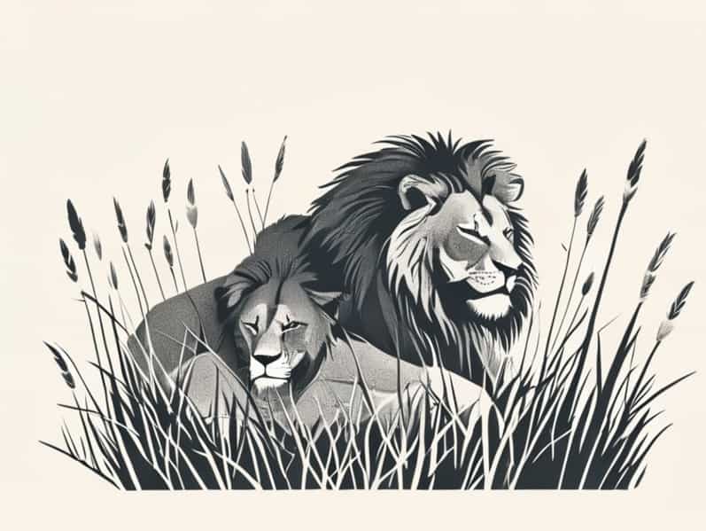 Lions Hunker Down In Tall Grass